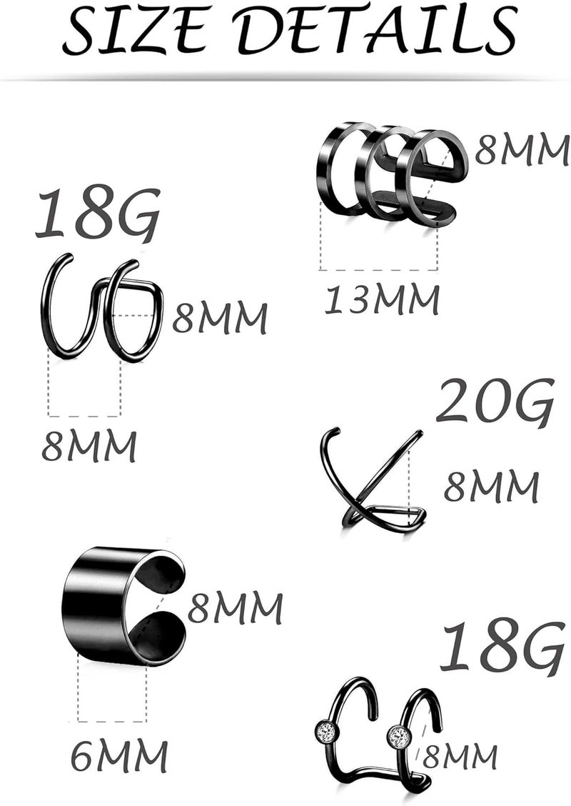 Tornito 4-10 Pairs Stainless Steel Ear Cuff Helix Cartilage Clip On Wrap Earrings Fake Nose Ring Non-Piercing Adjustable - Image 3